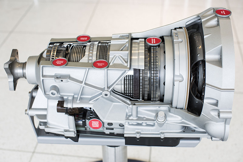 The 10-speed transmission uses advanced materials and alloys to save weight, and it is the first Ford gearbox that does not use cast-iron components.